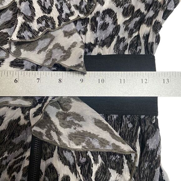 Charlie Jade 100% Silk Black Gray Leopard Ruffle Zip Sleeveless Dress Size Small - Picture 11 of 12
